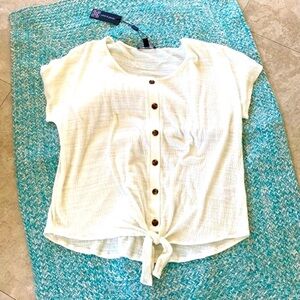 CABLE and GAUGE WHITE GAUZE BLOUSE TOP WAIST TIE CAP SLEEVES NWT Sz M